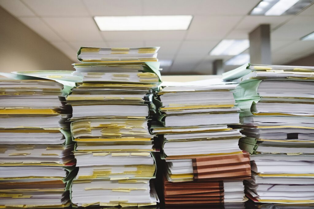 stacks of books on a table